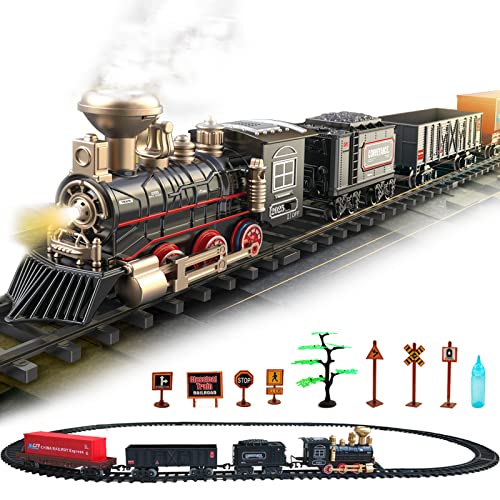 kaim Toy Train Set,Train Toys for 3 Year Old Boys Girls,Electric Train Set w/ Smokes,Lights & Sound, for 3 4 5 6 7 8+ Year Old Kids