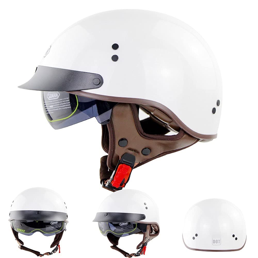 Motorcycle Half Face Helmet DOT/ECE Approved Bike Cruiser Solid Flat Black Half Face Motorcycle Helmet with Drop-Down Sun Visor, Removable Peak and Quick Release Buckle