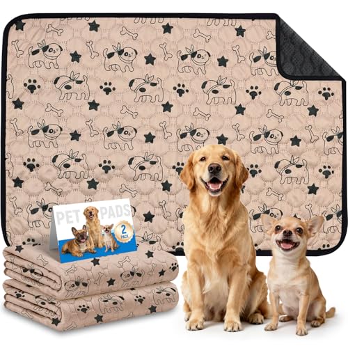 SEHFKKD 2 Pack Washable Pee Pads for Dogs, Absorbent Reusable Puppy Training Pads, Leakproof, Non-Slip, Waterproof Cat Doggie Pad Pet Potty Mat for Indoor&Outdoor, Whelping, Crate, Coffee 18"x24"