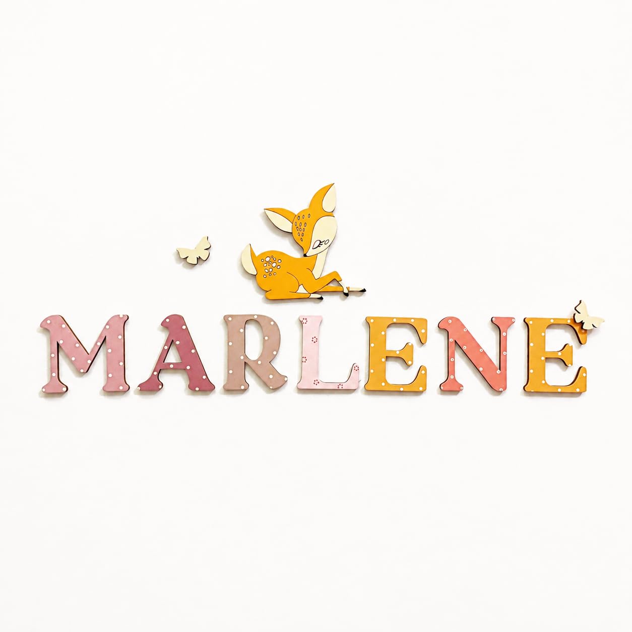 Personalised Wooden Name Letters for Nursery Door | Custom Wooden Name Sign | Hand Painted Wooden Alphabet Letters | Nursery Wall Decor for Baby Room, Kids Bedroom & Door Plaque (Deer)