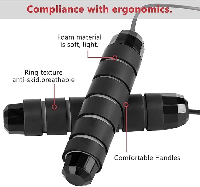 Shopeleven Durable Black Bearing Jump Rope with Adjustable Length and Ergonomic Handles for High-Speed Training 2