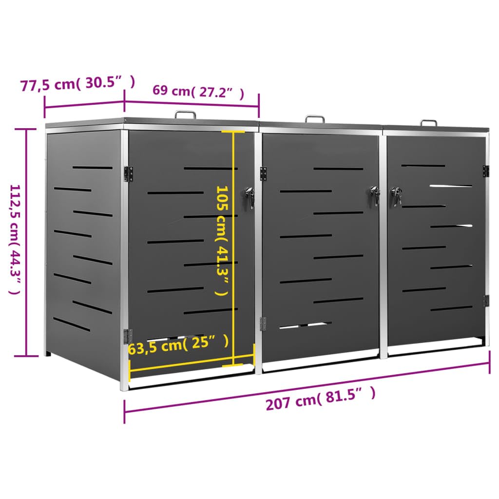 vidaXL Copribidone per Spazzatura Singolo 69x77,5x112,5cm Acciaio Inox