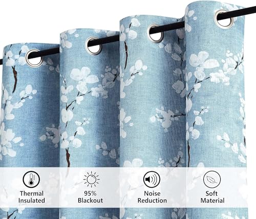 Image of BFAM Floral Print 100% Blackout Curtain with Black Linning at Back, Floral Print Curtains for Living Room /Bedroom Thermal Insulated Energey Saving Blossom Curtain, Pack of 1 Curtain