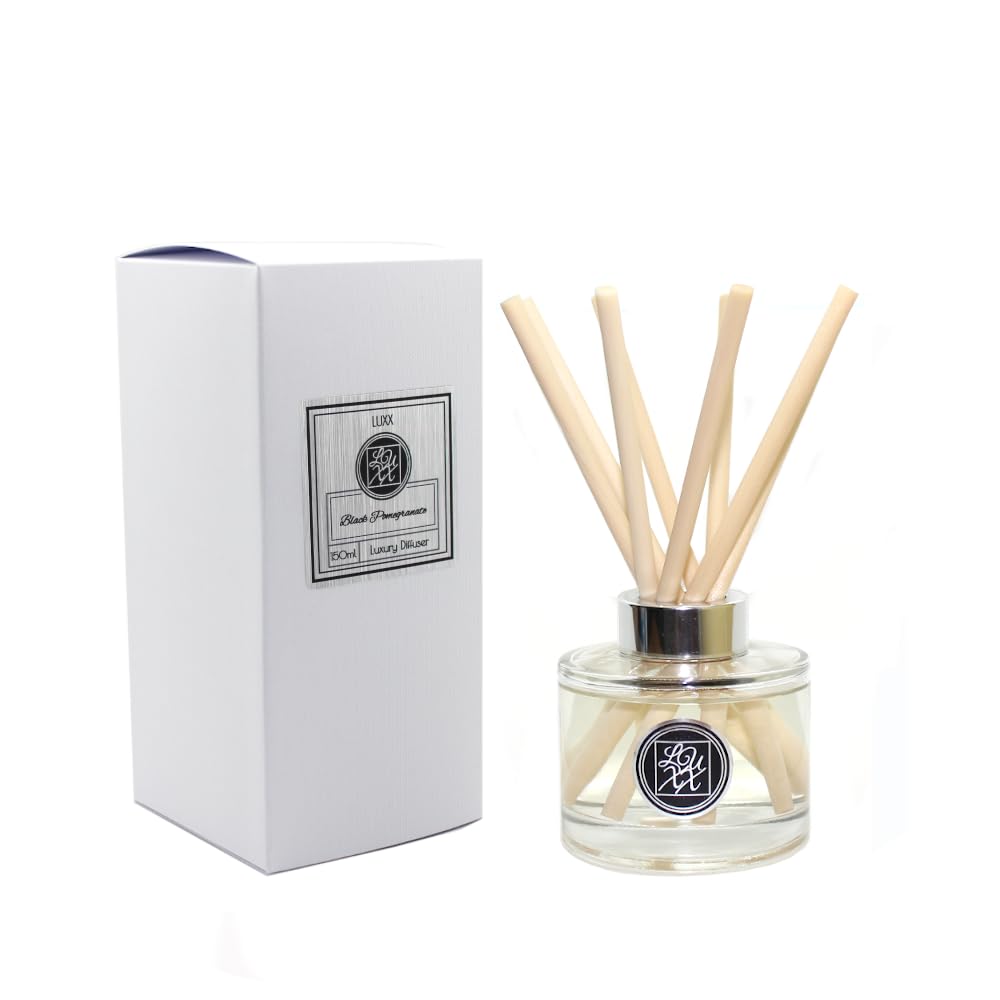Luxx Black/Amber Creations - Large Fragrance Reed Diffuser 150Ml ( Pomegranate/Natural Reeds) Plum, Roses, Pomegranate, Patchouli, Spices, Vanilla & Leather