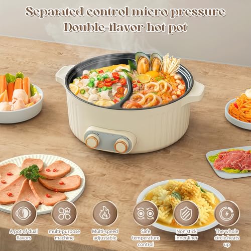 Hotpot Elektrisch Pot, 5L Hot Pot Elektrisch, 2000W Tragbare Multifunktionale Antihaft-Bratpfanne mit Schnellheizung & Doppeltes Drehknopf für Wohnheim Camping Haus, 2 Level Temperature Adjustment – Bild 3