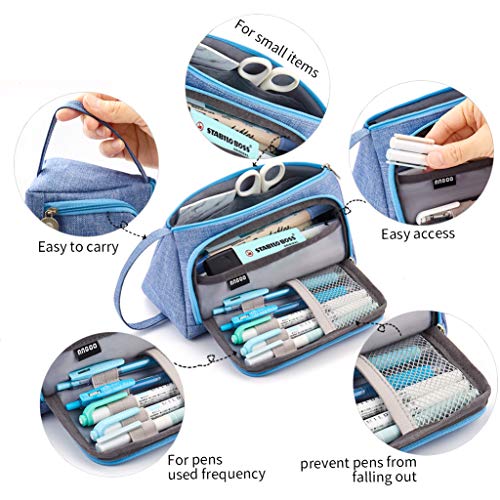 (Light Blue) - EASTHILL Large Capacity Coloured Linen Storage Pouch Marker Pen Pencil Case Stationer