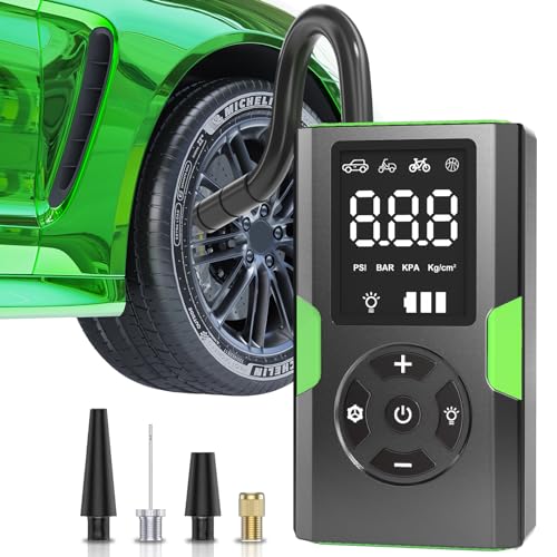 Tire Inflator Portable Air Compressor 150PSI Cordless Rechargeable Car Tire Air Pump Portable Auto Off Tire Pump with Pressure Gauge LED Light for Travel Motorcycle Bike Soccer Basketball Swim Ring