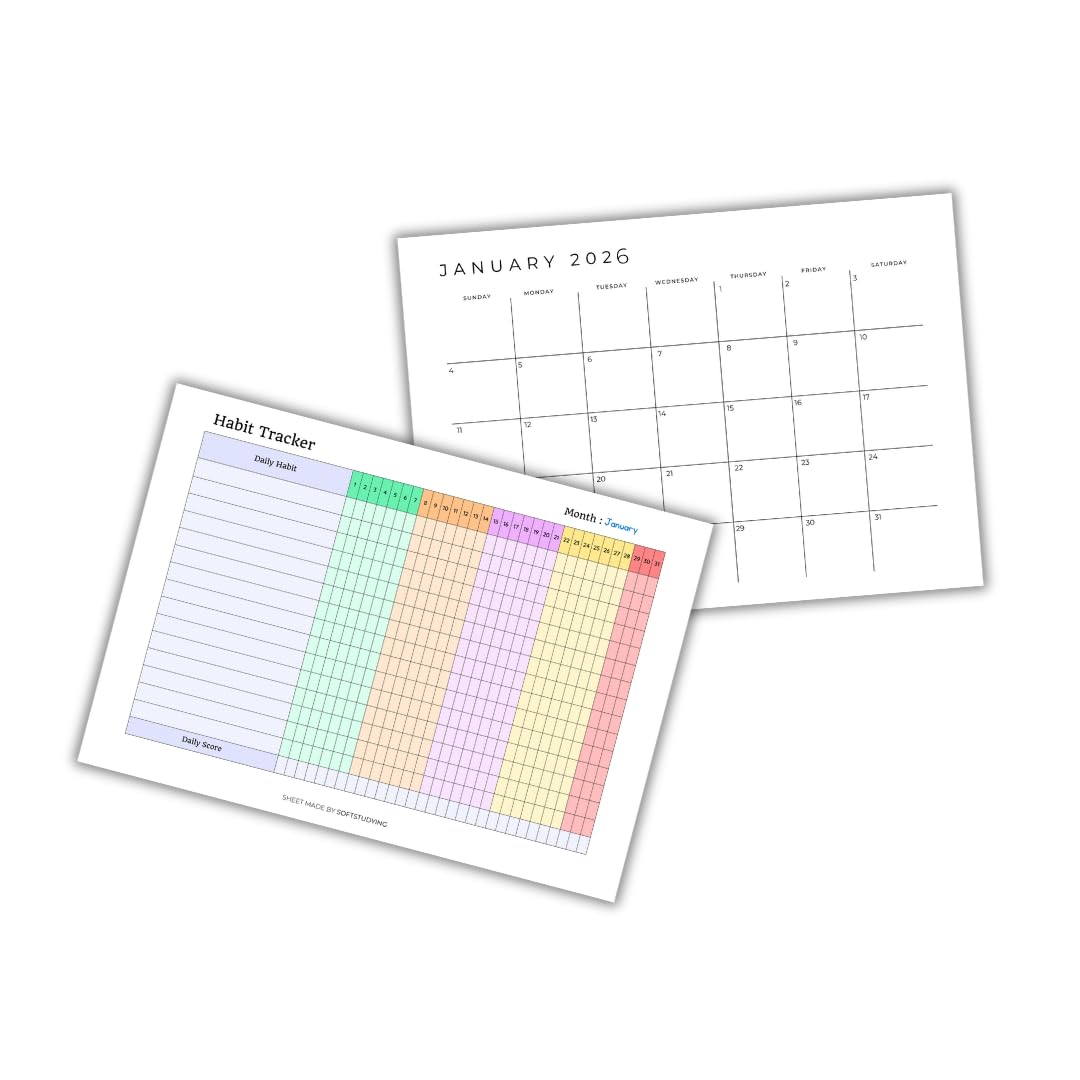 Habit Tracker & Calendar Worksheets (January to December) | Set of 2 | A5 Size | 24 Worksheets | Planners | Journal | Calendar 2026 | Monthly Habit Tracker | Color & Black/White-image-18