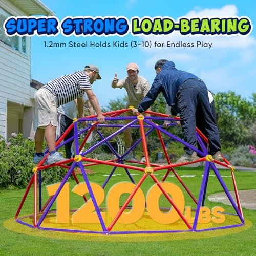 Image of Zupapa 10FT Climbing Dome with Hammock, Outdoor Jungle Gym for Kids, Geometric Dome Climber Supporting 1200LBS Outdoor Play Equipment, Purple&Red