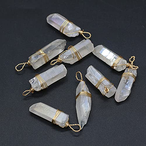 Lhj 7 Pcs Natural White Crystal Stone Pendants Original Raw Irregular Clear Quartz Copper Wire Wrapped Healing Stone Charms For Necklace Bracelet Jewelry Making Yoga Meditation #TOP3