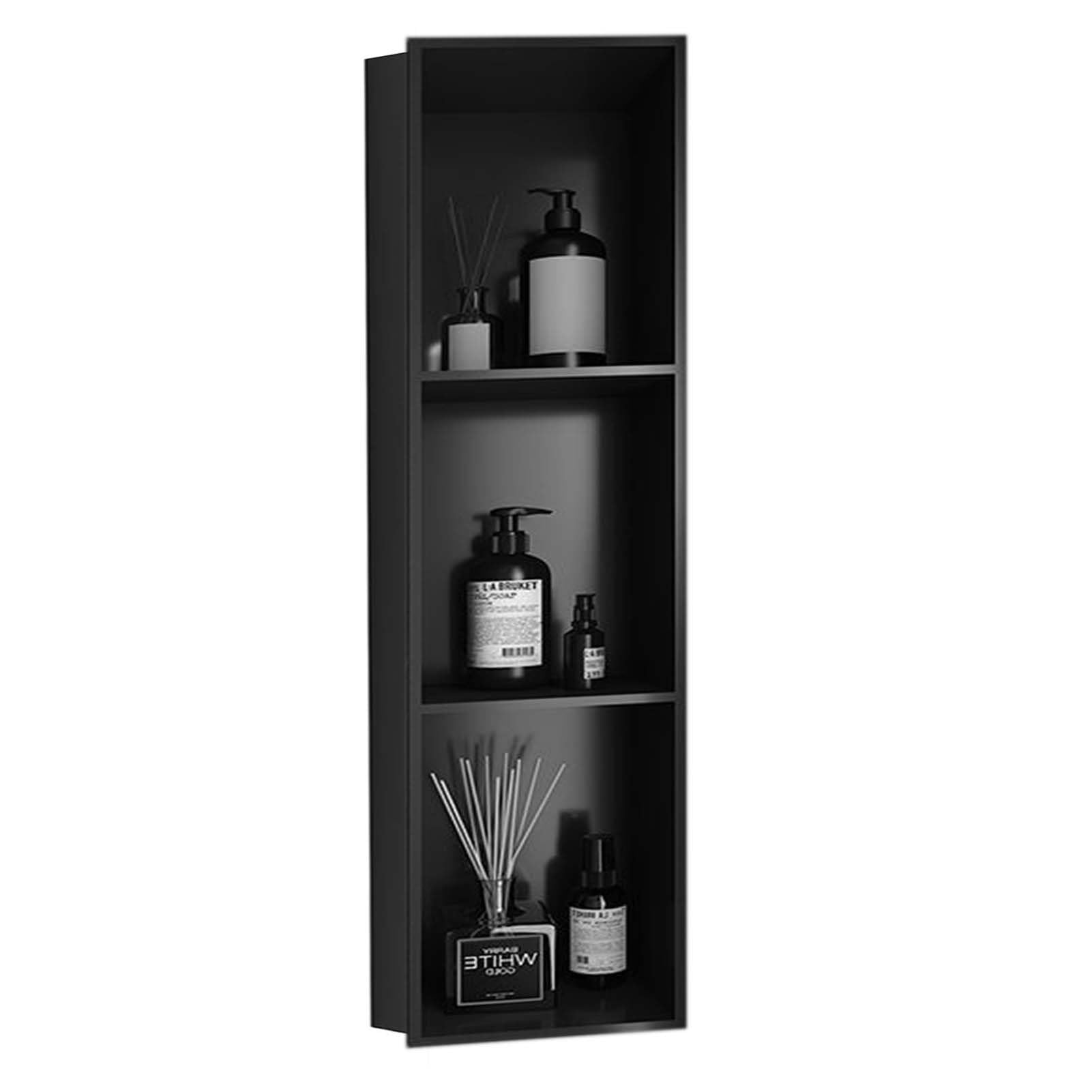 Étagère de douche noire en inox pour organiser votre coin bien-être