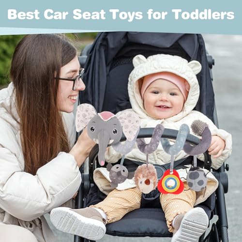 Image of FATI Baby Stroller Toys, Car Seat Toys for 0-6 Months, Sensory Toys for Newborns 0-3 Months, Infants Toys for Baby Crib Carseat with Squeaker Teether Rattles for 0 3 6 9 12 Months Babies Ideal Gifts