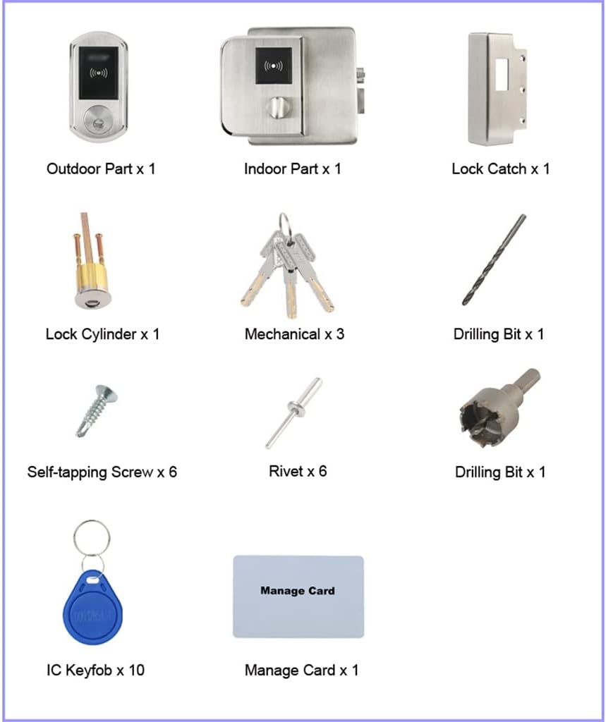 Fingerprint Electronic Door Lock, with IC Card Reader Fingerprint Verification, Suitable for Exterior Doors Home Security Door Locks (Color : IC-B-Out, Size (IC B)