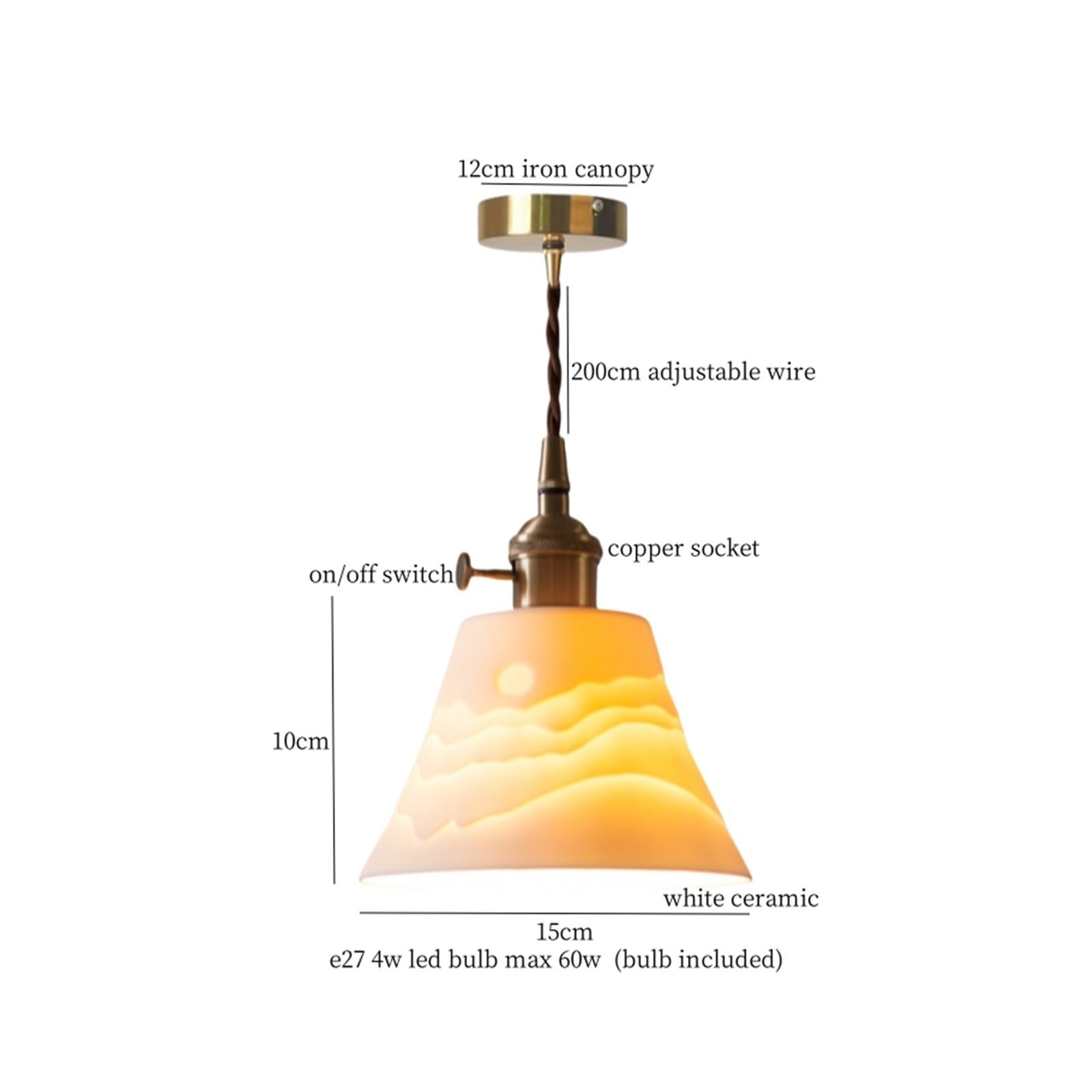 Lampara Techo, Lámpara Colgante LED de cerámica pequeña 4W, Accesorios for cafetería, Loft, Cocina, mesita Noche, Restaurante, Sala Estar, lámpara Japonesa en V