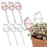 Plant Watering Globes, Self Watering Plant Spikes, Automatic Plant Waterer for Vacation Care and Busy Schedules, 6-Piece Set in Champagne and Clear Colours, Indoor Plant Watering Devices with Drip Fee