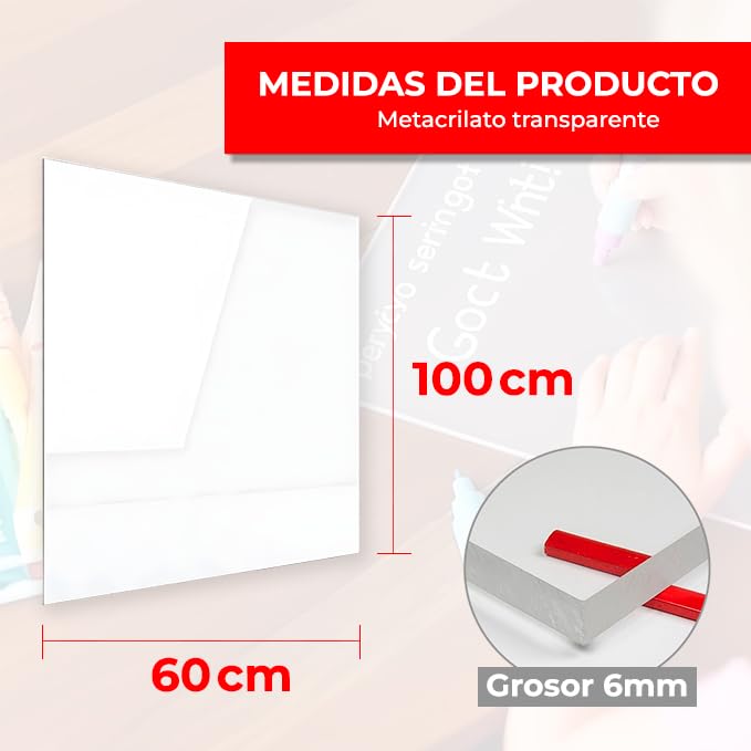 Plancha de metacrilato transparente 60x100 cm - 6mm grosor - Rígido y ligero - Resistente al impacto y UV - Fácil de cortar y limpiar - Ideal para bricolaje y decoración