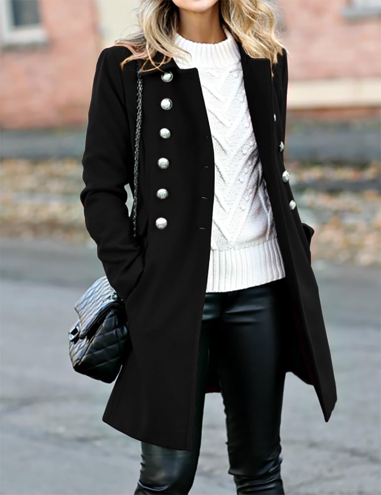 IDEALSANXUN Womens Wool Coat Fall Winter Double Breasted Trench Coat Jackets - Image 3