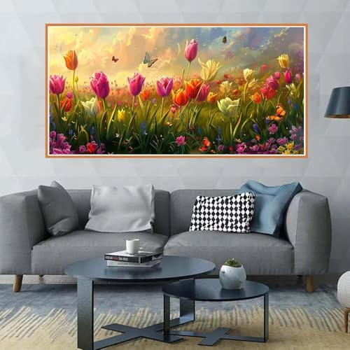 Diamond Painting Grand Format 100x200cm | Activité Broderie Diamant Papillon et Tulipe