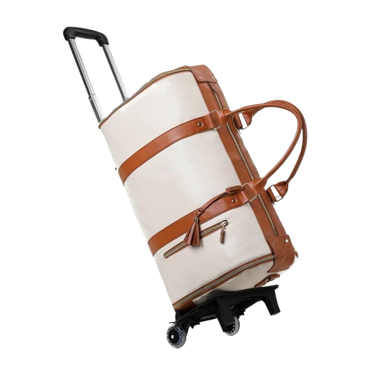 CNYUON Rolling Duffel Bag With Wheels Foldable Travel Garment Bag 55L Weekender Carry On Luggage with Shoe Bag and Trolley Strap Portable Suitcase for Men Women For Travel, Work(BEIGE)