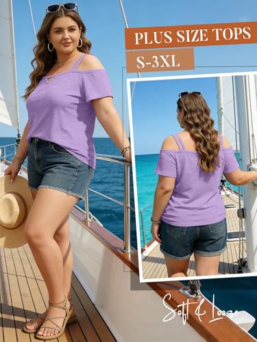 Image of Bliwov Womens Cold Shoulder Tops Short Sleeve Cute Sexy Summer Spring Beach Vacation T Shirts Fashion Outfits Basic Clothes