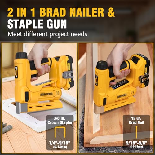Image of ALLOYPOWER 3 /8''Crown Stapler, 18 Gauge 2 in 1 Cordless Brad Nailer /Electric Stapler with 2.0AH Battery & Charger, Nail Gun Battery Powered with 2,000PCS Staples and Nails for Upholstery & Family DIY