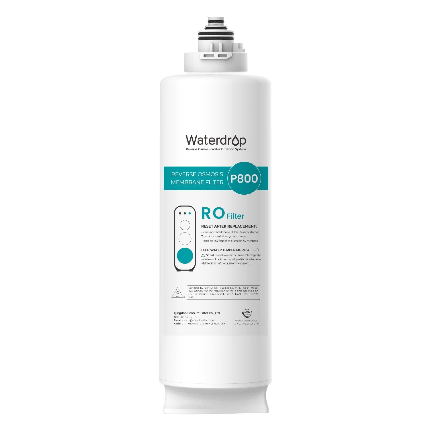 Waterdrop WD-G3P800-N2RO Filtro, Ricambio per il Sistema Aosmosi Inversa Senza Serbatoio WD-G3P800-W, Ridurre PFAS, Durata di 2 Anni