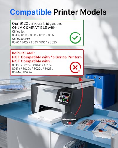 GPC Image 912XL Ink Cartridges Compatible for HP 912XL Ink Cartridges Multipack for HP Officejet Pro 8022 8025 8020 8024 8010 Officejet 8015 8012 8014 8010 8017 (Black Cyan Magenta Yellow, 4-Pack)