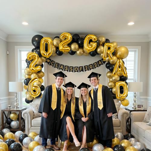 Image of 2026 Congrats Grad Balloons, 16 Inch Metallic Gold 2026 GRAD Foil Balloons Banner Sign for Graduation Decorations 2026, College High School Class of 2026 Graduate Congratulations Party Decor Supplies