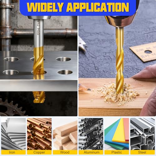 21 Stück Metrischer Bohrer- und Gewindebohrer-Set, Gewindeschneider Set mit 9 Gewindebohrer M2-M12, 9 Spiralbohrer 1,5-10mm, 2 Schlüssel und 1 Ledertasche, Screw Tap Set für Holz, Kunststoff, Metall