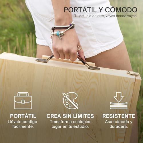 Kit Pintura Acrílica 34 Piezas Caballete Maletín Madera Portátil 24 Tubos 12 ml Colores Vivos Lienzo 24x30 cm 6 Pinceles Espátula Paleta Set Completo Adultos Niños Principiantes Arte Regalo Creativo - imagen 4