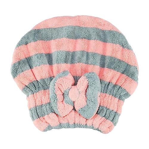 VOCOSTE Coral Fleece Hair Drying Towel Dry Cap, Adult Hair Drying Towel, Lightweight Strong Absorbent, for After Bath Drying Hair, Gray and Pink