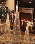 Marco Paul Set of 3 Christmas Lighted Cone Tree, Outdoor Artificial Xmas Trees Decorations, Tabletop Decorations, Battery Powered, Light Up Glittered Small Spiral Trees Ornaments Decor