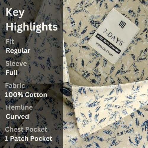 Image of 7-DAYS Men's Premium Formal Printed Shirt - 100% Cotton, Regular Fit, Full Sleeves, with Pocket - Stylish for Special Occasions.