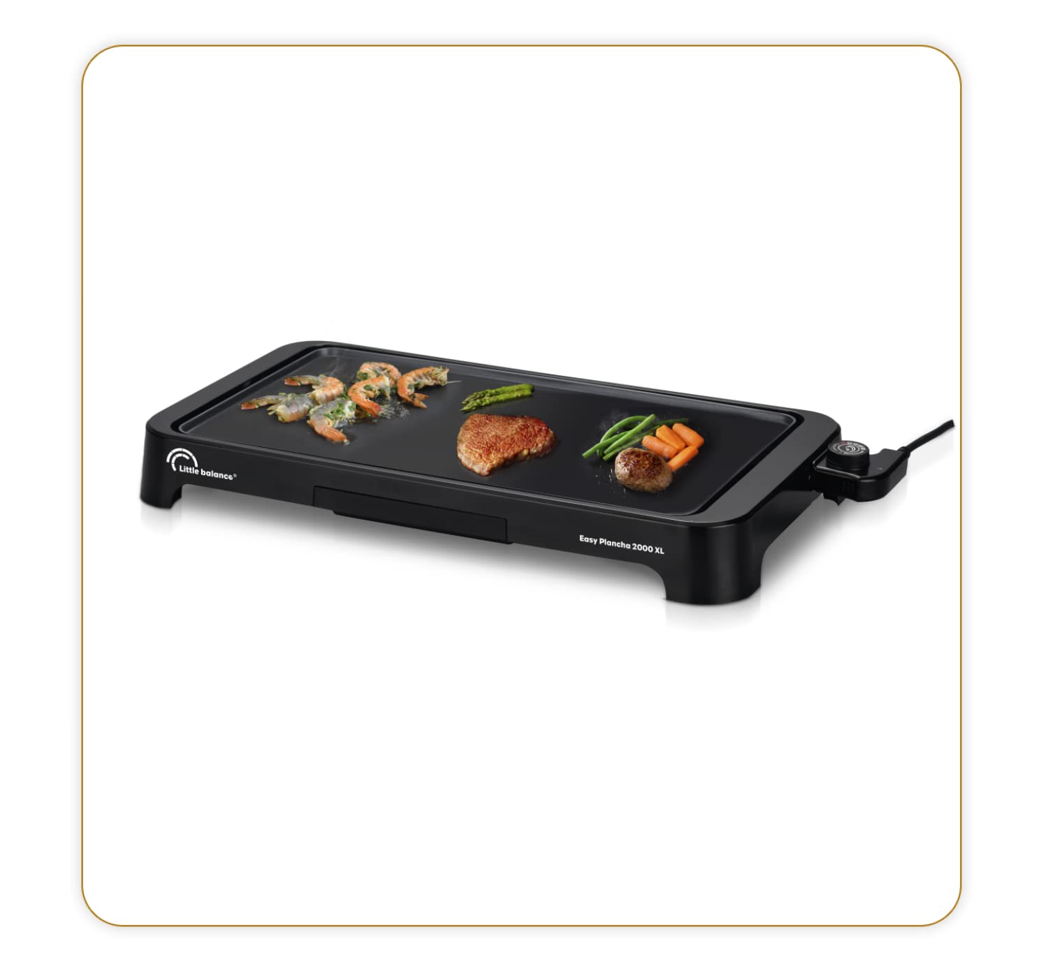 LITTLE BALANCE 8552 Easy Plancha 2000 XL, Piastra elettrica 6-8 persone, Superficie di cottura XXL, Qualsiasi tipo di cibo, 2000 W, Nero