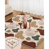 Lambluefly Baby Play Mats for Floor, Baby Mats for Floor Play 127x127cm, Thickened Playmat for Babies, Anti-slip Mat, Machine Washable, Foldable Play Mat, Bohemian Style Design