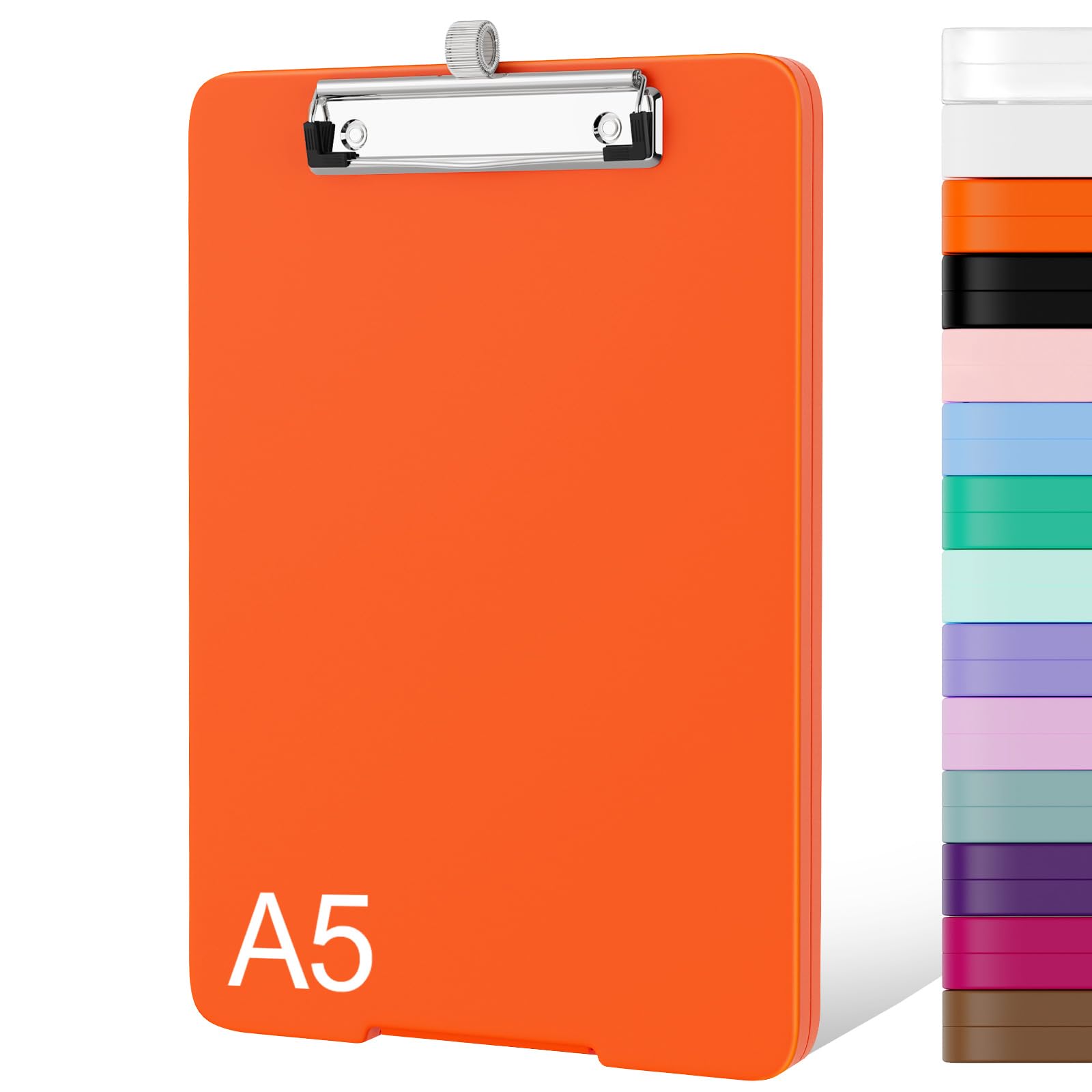 Piasoenc Small Clipboard with Storage, A5 Organization Box with Pen Holder, Plastic Clipboard with Low Profile Clip for Nurses, Teachers, Lawers, Orange