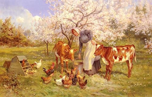 Impresión de lienzo L'ora del pasto nel frutteto de Claude Cardon para salón y oficina 60x90cm