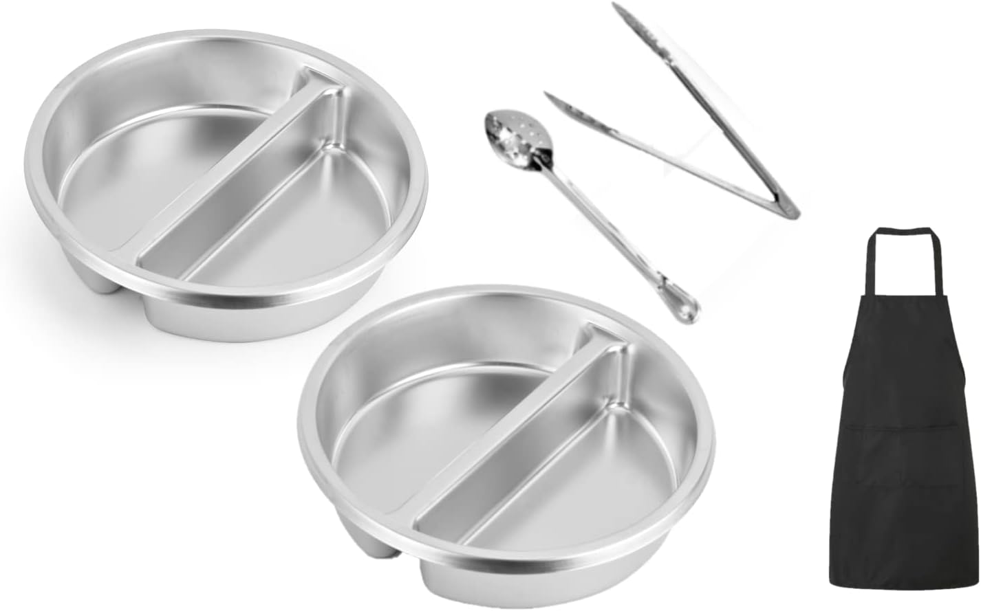 2 Pack ChefQ 2.5 Inch Deep Round Divided Food Pan for 6 Qt Chafing Dish Anti-Jam Stainless Steel Steam Table/Hotel Pan, Round Sectional