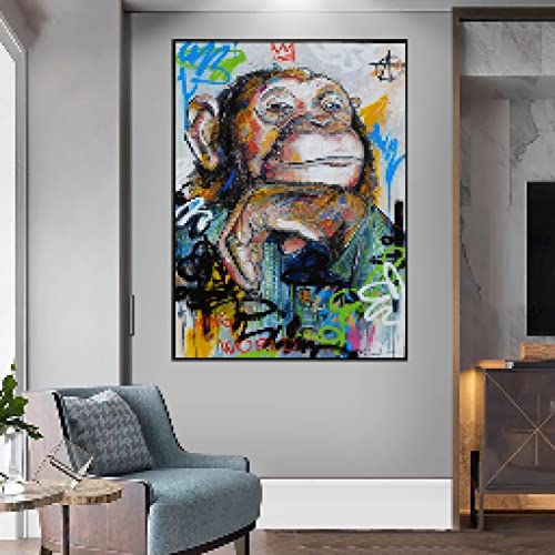 Peinture graffiti orang-outan street art pour déco salon contemporain 60x80cm