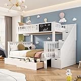 ⭐[Etagenbett für 3 Kinder] ⭐Das Etagenbett besteht aus einem Einzelbett und einem Doppelbett für bis zu drei Kinder. Sie können Ihre Kinder auch in das untere Etagenbett begleiten. Perfekt für Familien mit zwei Kindern oder beste Freunde, die hier übernachten wollen.