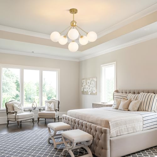 Image of KCO 6-Light Frosted White Milk Glass Globe Sputnik Ceiling Light Fixture