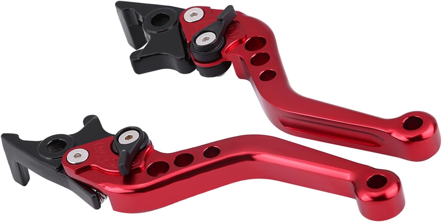 Pit Bike Brake Lever, Red Folding Aluminum Clutch Brake Lever Universal Brake Lever Handle Double Disc for GY6 Xmaximum 400, 1 Pair