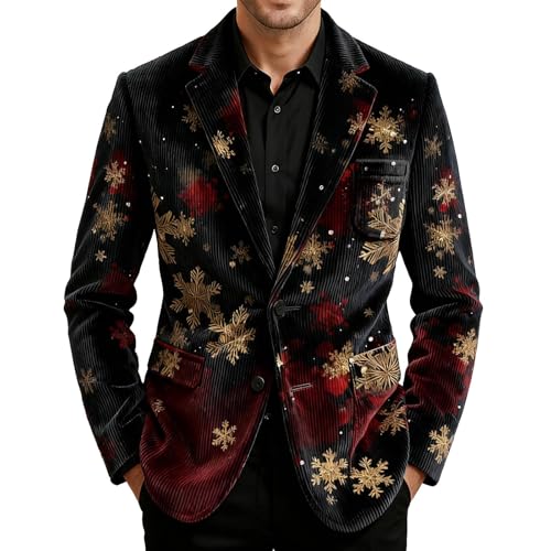 ZEFOTIM Mens Suit Jacket with Pockets One Button Formal Funny Santa Corduroy Jacket Sports Corduroy Big and Tall Mens Christmas Blazer Multicolor M