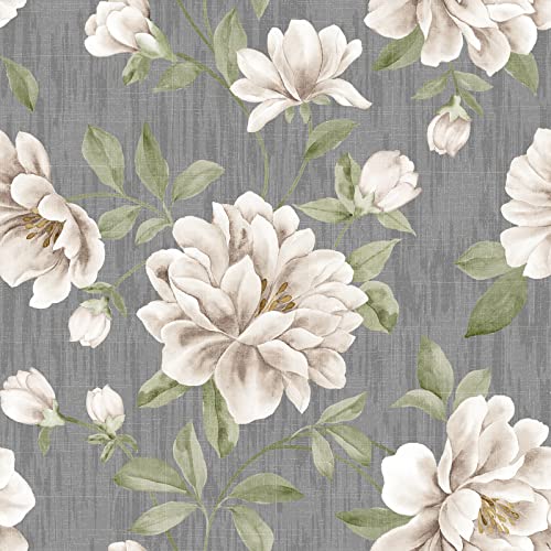 VaryStyle 17.7"x393" Classical Peony Floral Wallpaper Grey/White Floral Peel and Stick Wallpaper Vintage Elegant Flower Mural Removable Self Adhesive Grey Contact Paper for Cabinets Walls Farmhouse by VaryStyle - Used condition - US$44.86