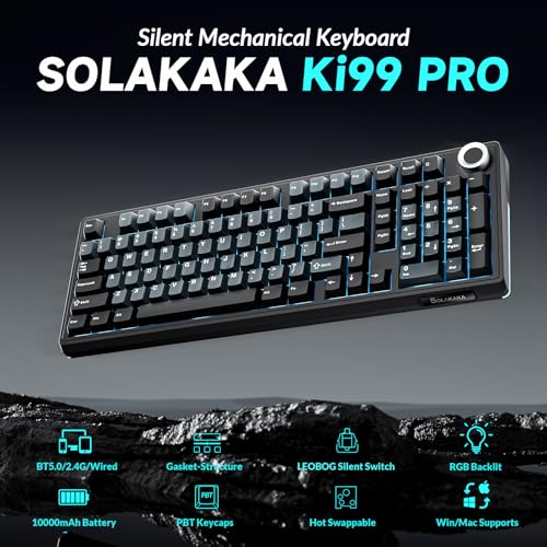 Image of SOLAKAKA KI99 Pro Wireless Mechanical Keyboard with Quiet Switch, Hot Swappable Pre-Lubed Switches with RGB Backlit, Gasket Structure Computer Gaming Keyboard (BlackBlue, Silent Switch)