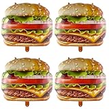4PCS Hamburger Balloons, 24' Realistic Cheeseburger Foil Balloons, Funny Fast Food Themed Birthday Party Decorations