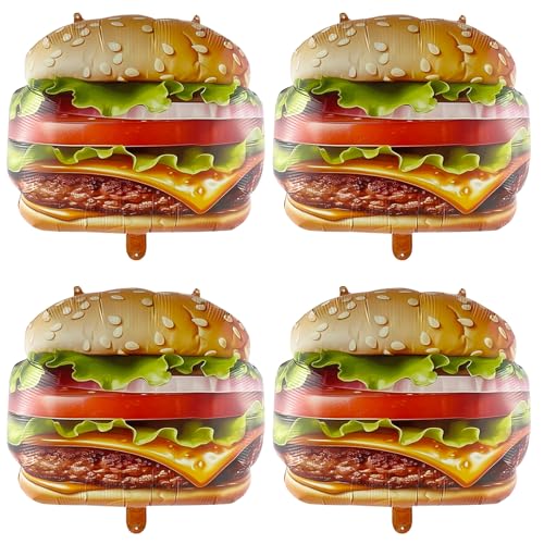 Image of 4PCS Hamburger Balloons, 24 inch Realistic Cheeseburger Foil Balloons, Funny Fast Food Themed Birthday Party Decorations