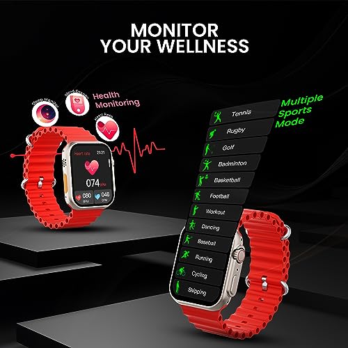 Image of Kratos SW16 Smart watch with 1.85 inch HD LCD Display, Bluetooth Calling, 1.8mm Curved touch screen, Rotating Crown, Metallic body,G-Sensor,SpO2,HR,BP & sleep Monitoring,Bluetooth Photo Capture Smartwatch