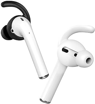 2 Pairs AirPods Ear Hooks Accessories Compatible with AirPods 2 & AirPods 1 or EarPods Headphones,Airpod Tips Anti-Slip Ear Hooks Silicone 1Black+1White