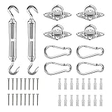 42 Pcs Sonnensegel Befestigun Set Befestigungsset, SWAWIS Sonnensegel Zubehör Set Edelstahl für Viereckigen Dreieckigen Sonnensegeln Rostfreier Edelstahl Befestigungsset Befestigungen